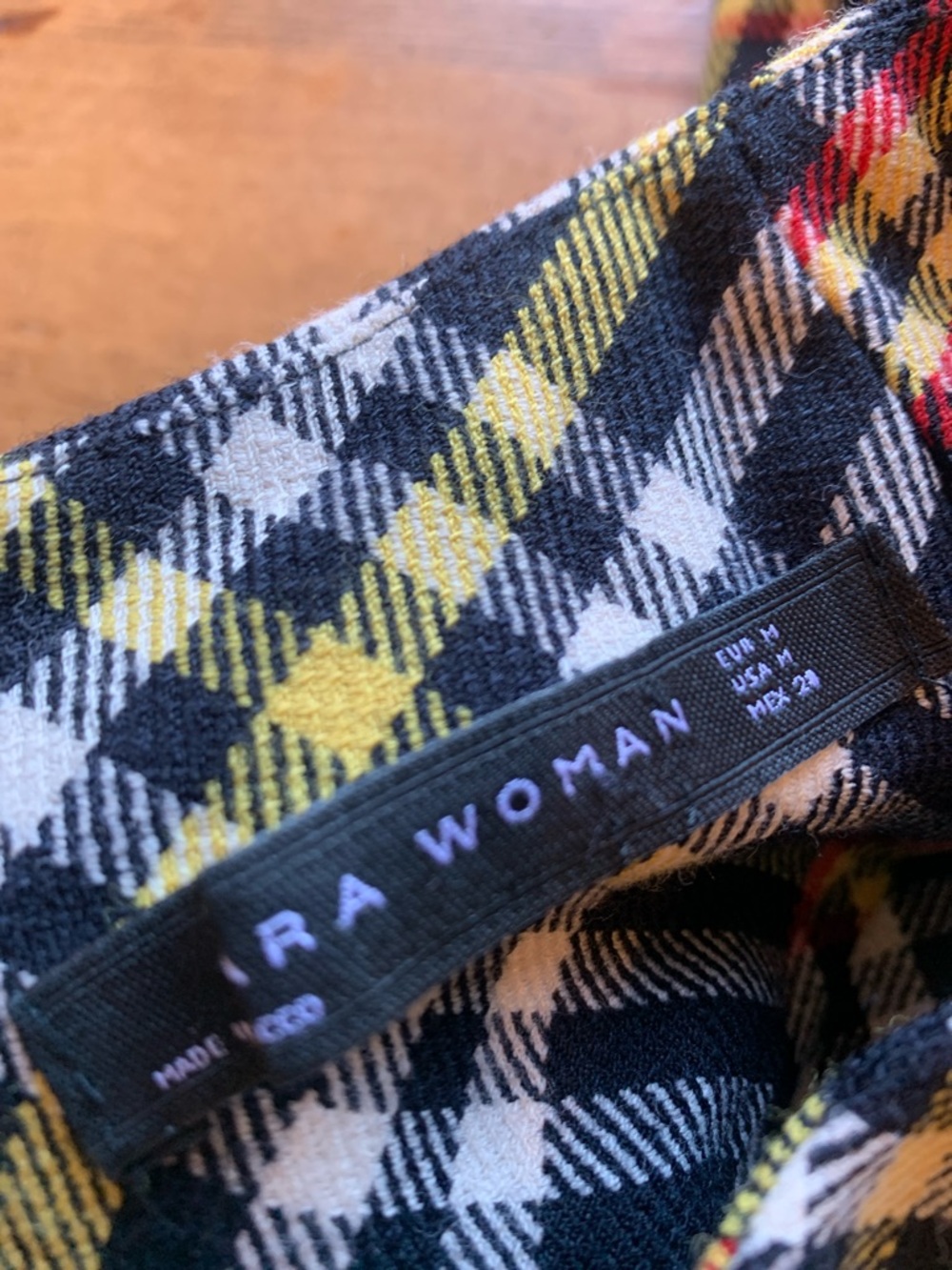 Zara Woman Black Plaid Top with Yellow and Red Accents - Picture 2 of 16